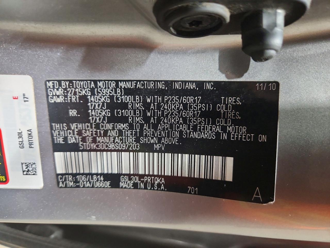 2011 TOYOTA SIENNA XLE 8-PASSENGER — Фото 13 из 13