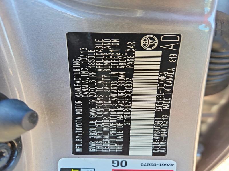 2014 TOYOTA COROLLA LE PLUS — Фото 12 из 12