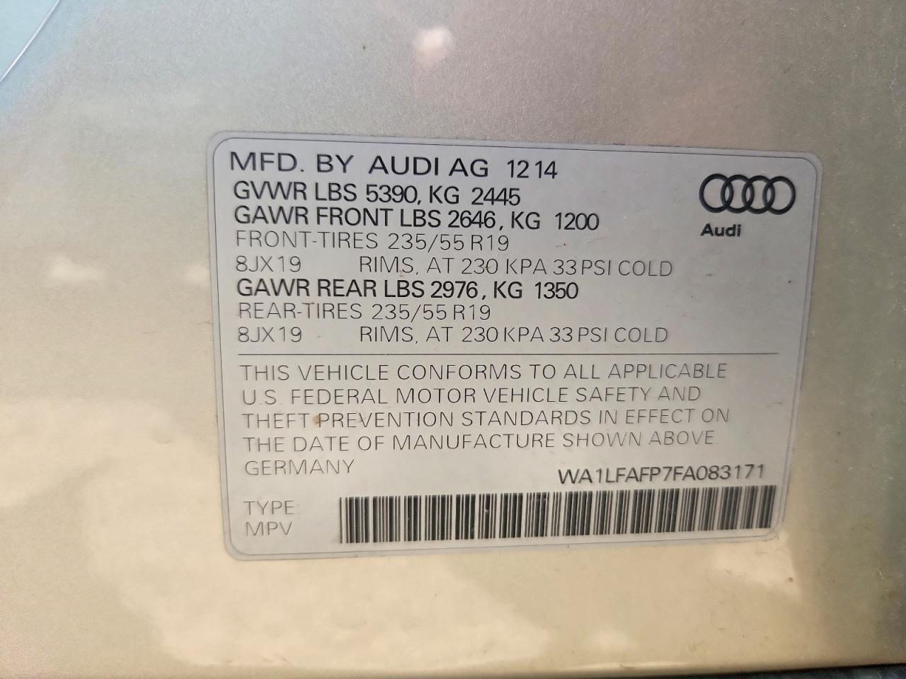 2015 AUDI Q5 PREMIUM PLUS — Фото 12 из 12