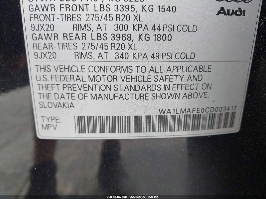 WA1LMAFE0CD003417 2012 AUDI Q7 photo no. 9