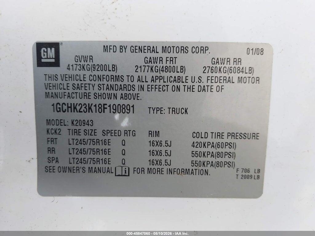1GCHK23K18F190891 2008 CHEVROLET SILVERADO 2500HD photo no. 9