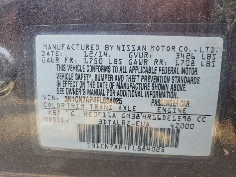 3N1CN7AP4FL884025 2015 NISSAN VERSA photo no. 12