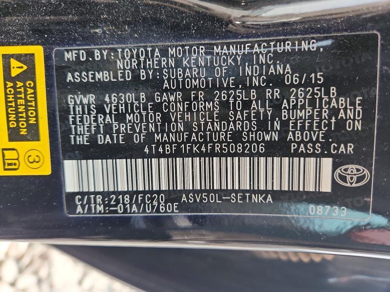 2015 TOYOTA CAMRY LE — Фото 12 из 14