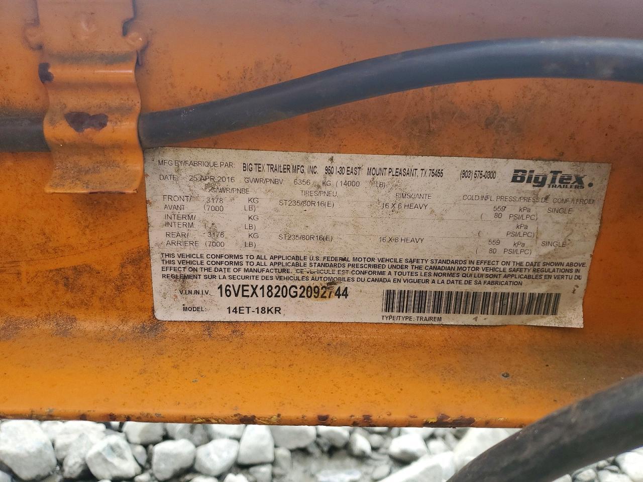 2016 BIG TEX 14ET-18KR  EQUIPMENT TRAILER — Фото 8 из 10