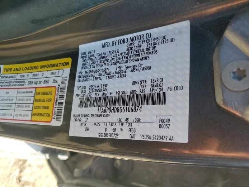 1FA6P0HD8G5106874 2016 FORD FUSION photo no. 12