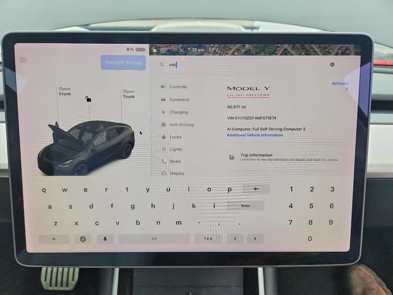 5YJYGDEF4MF071874 2021 TESLA MODEL Y photo no. 9