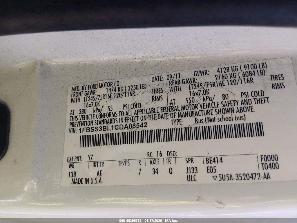1FBSS3BL1CDA08542 2012 FORD E-350 SUPER DUTY photo no. 9