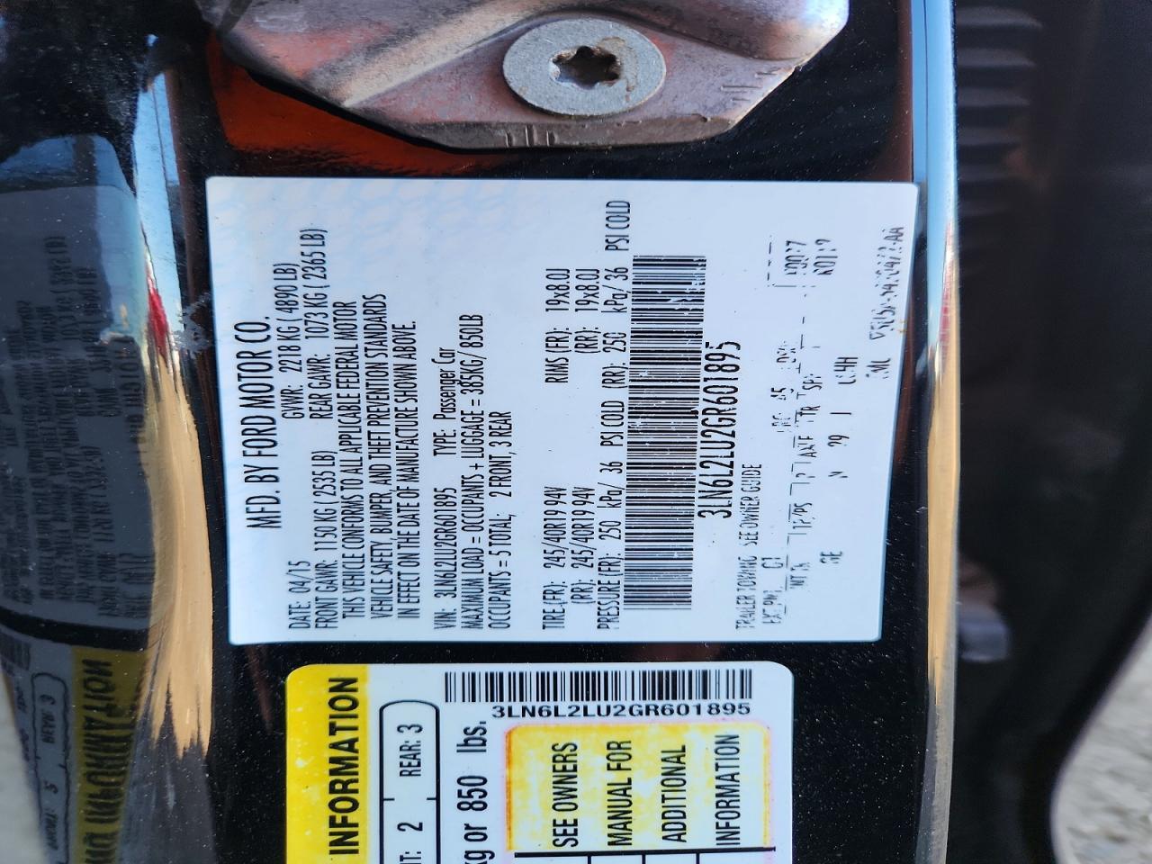 3LN6L2LU2GR601895 2016 LINCOLN MKZ photo no. 12