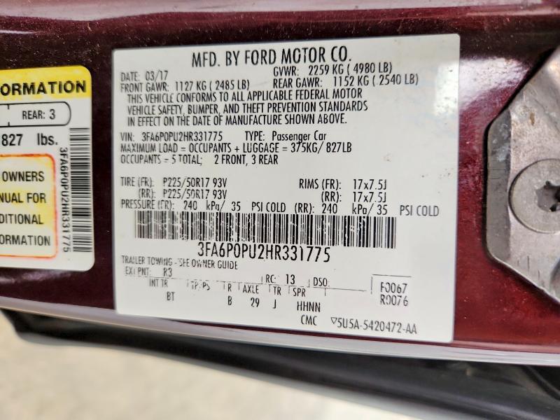2017 FORD FUSION SE PHEV — Фото 12 из 12