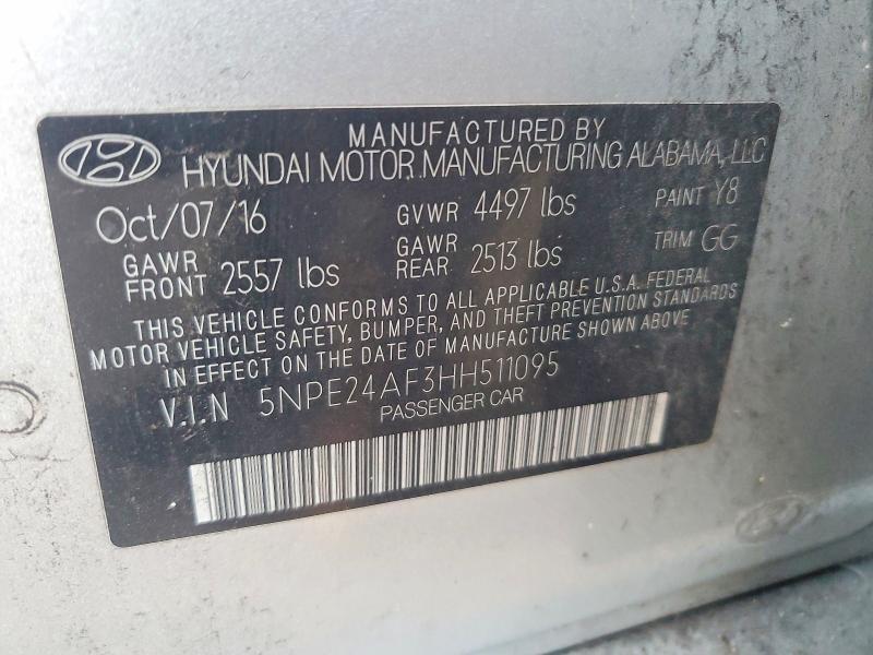 5NPE24AF3HH511095 2017 HYUNDAI SONATA photo no. 12