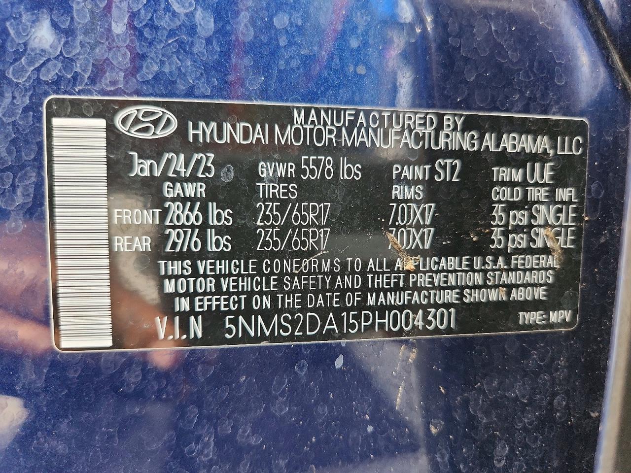 2023 HYUNDAI SANTA FE BLUE — Фото 13 из 13