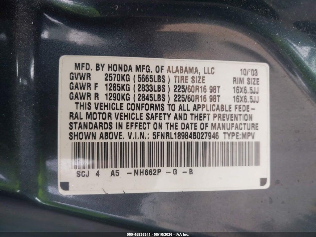 5FNRL18984B027946 2004 HONDA ODYSSEY photo no. 9