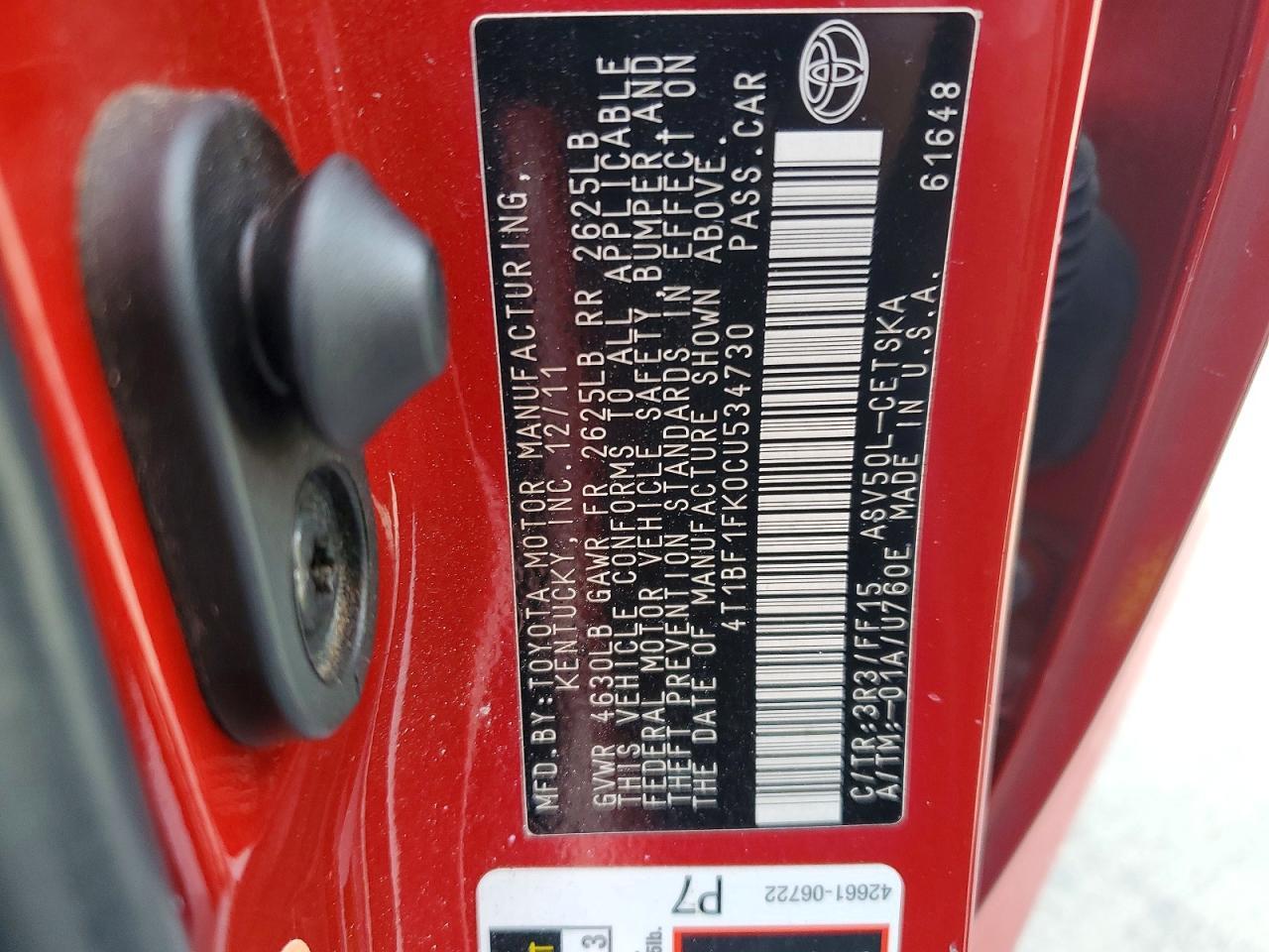 4T1BF1FK0CU534730 2012 TOYOTA CAMRY photo no. 12