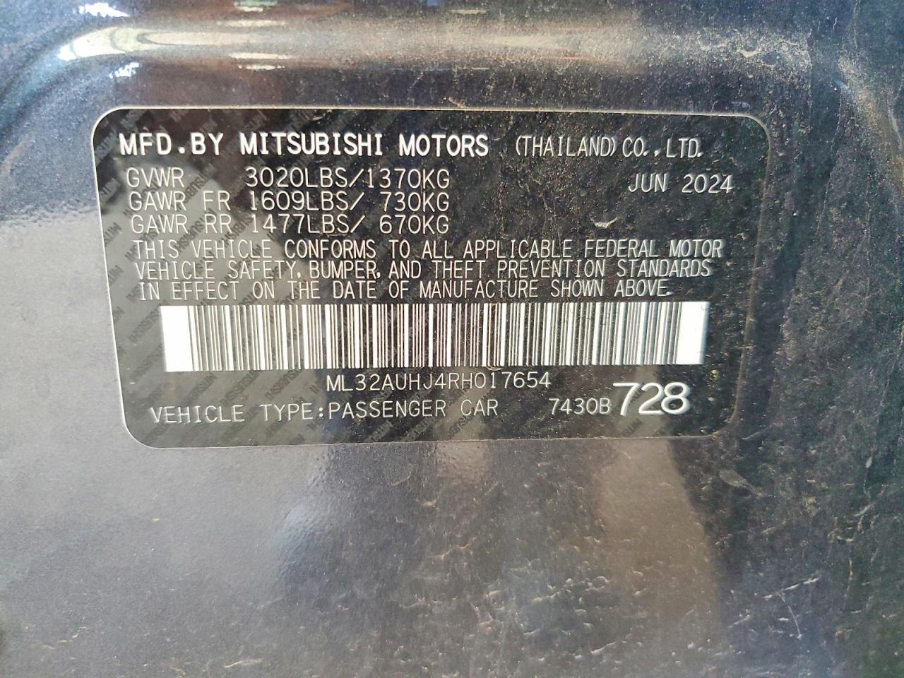 2024 MITSUBISHI MIRAGE ES — Фото 12 из 12