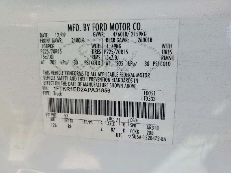 1FTKR1ED2APA31856 2010 FORD RANGER photo no. 12
