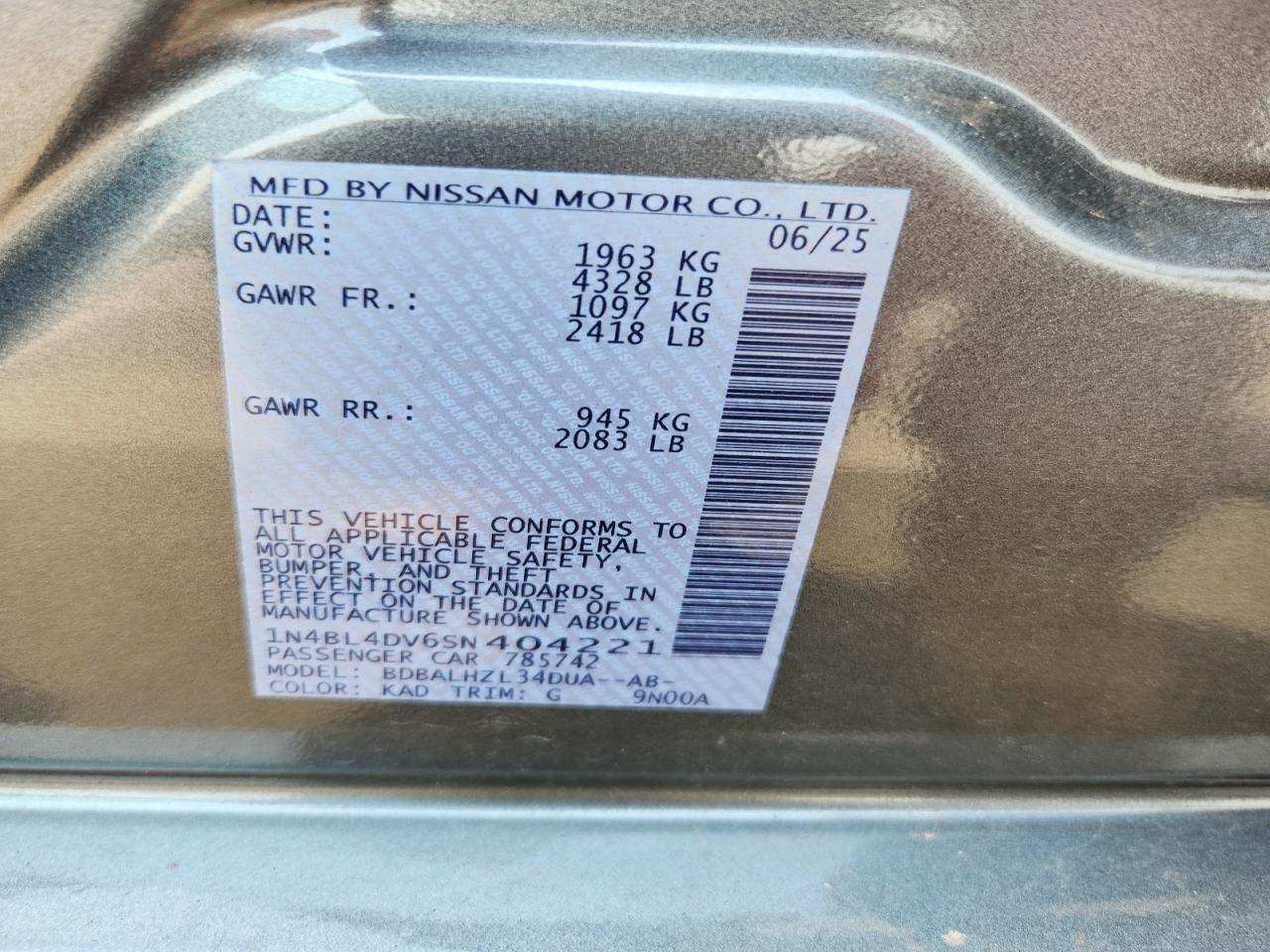 2025 NISSAN ALTIMA SV — Фото 12 из 12