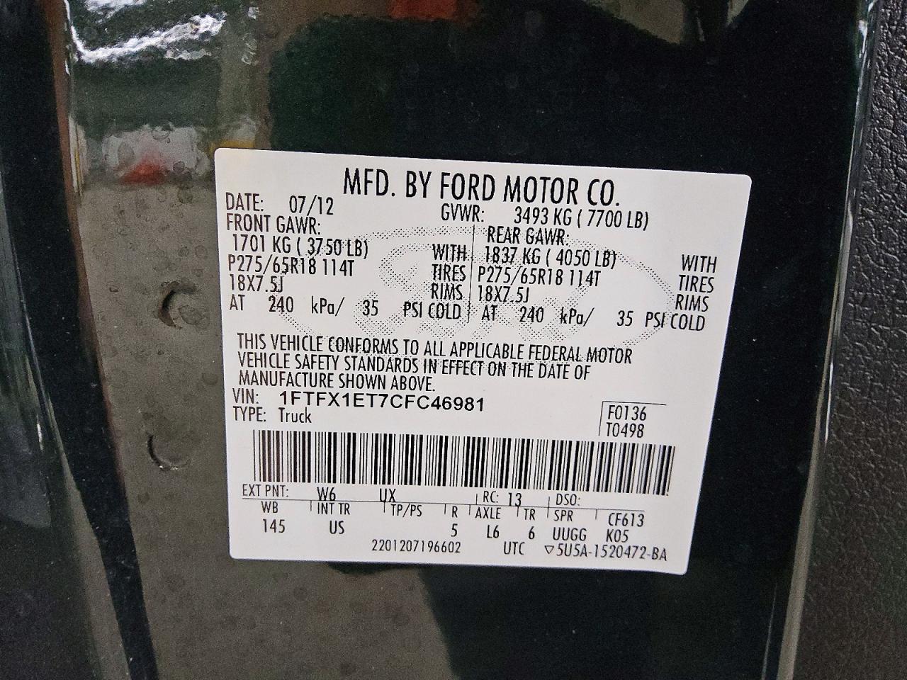 2012 FORD F150 SUPER CAB — Фото 12 из 12