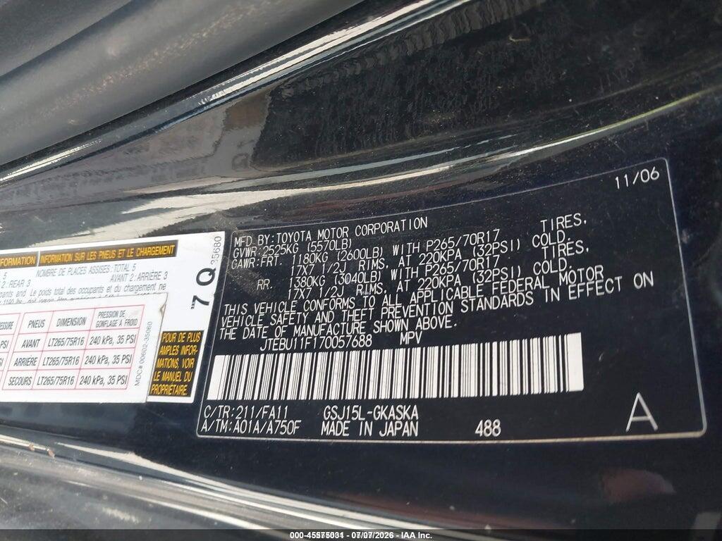 JTEBU11F170057688 2007 TOYOTA FJ CRUISER photo no. 9