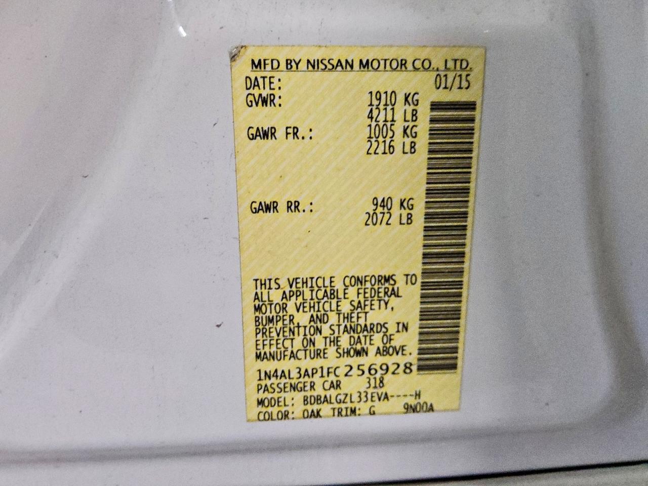 2015 NISSAN ALTIMA 2.5 S — Фото 12 из 12
