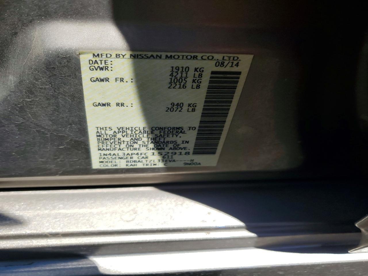 2015 NISSAN ALTIMA 2.5 SL — Фото 12 из 12
