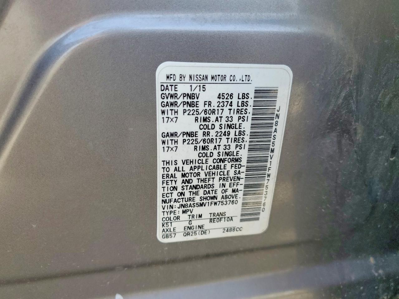 JN8AS5MV1FW753760 2015 NISSAN ROGUE SELECT photo no. 12
