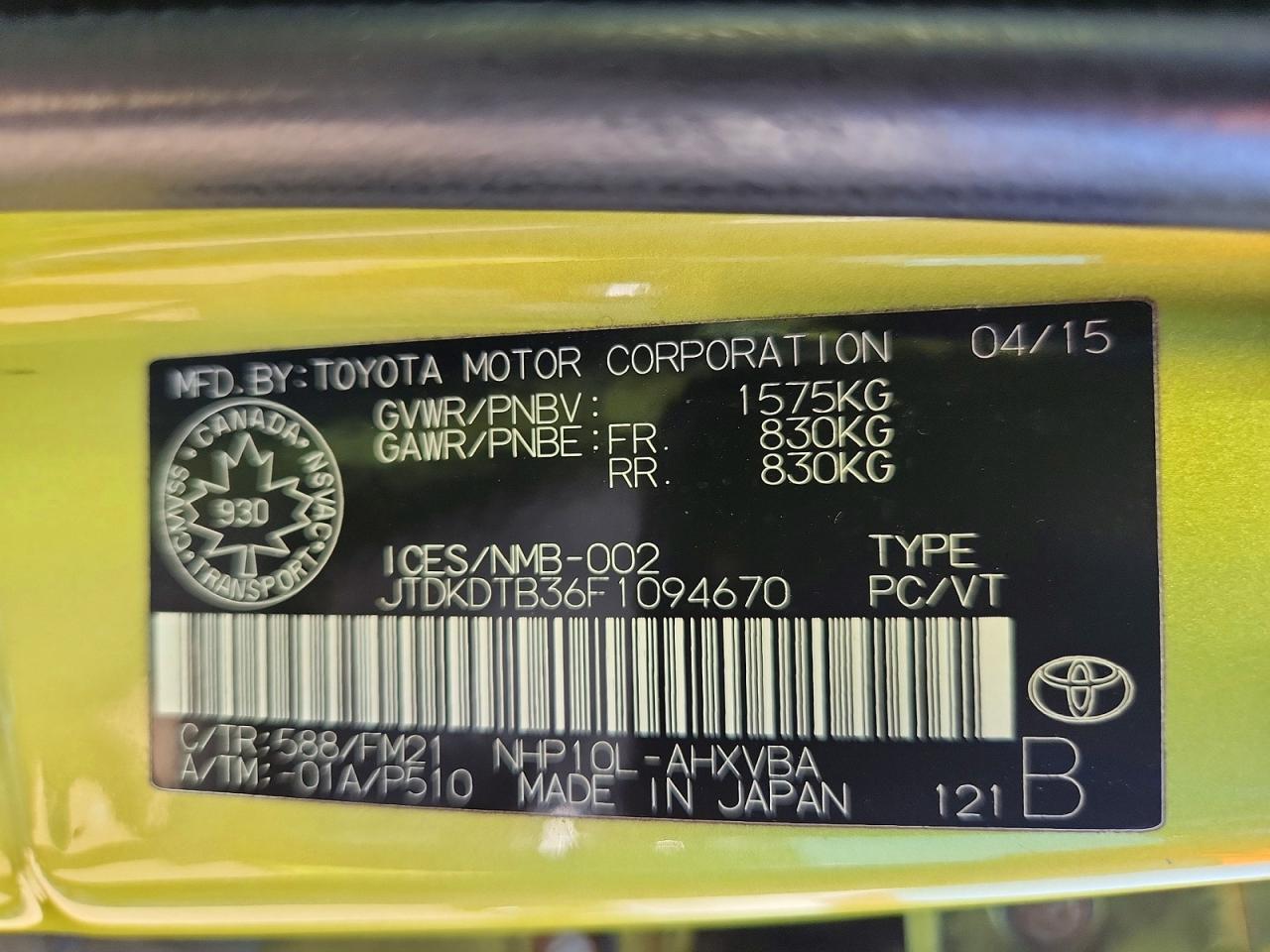 2015 TOYOTA PRIUS C ONE — Фото 13 из 13