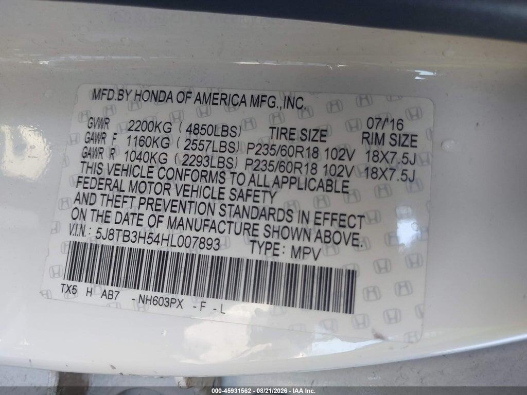 5J8TB3H54HL007893 2017 ACURA RDX photo no. 9