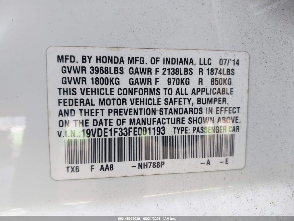 19VDE1F33FE001193 2015 ACURA ILX photo no. 9