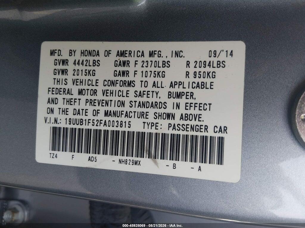 19UUB1F52FA003815 2015 ACURA TLX photo no. 9
