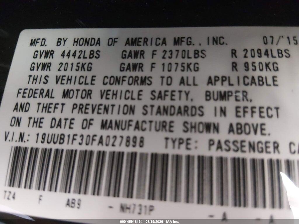 19UUB1F30FA027898 2015 ACURA TLX photo no. 9