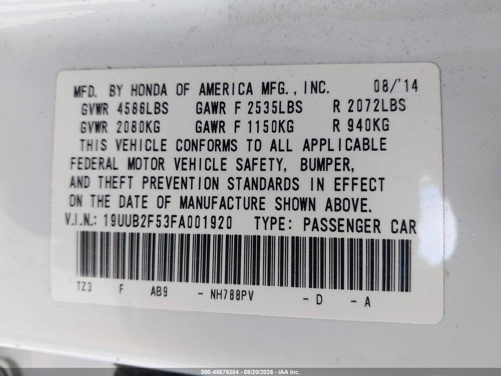19UUB2F53FA001920 2015 ACURA TLX photo no. 9