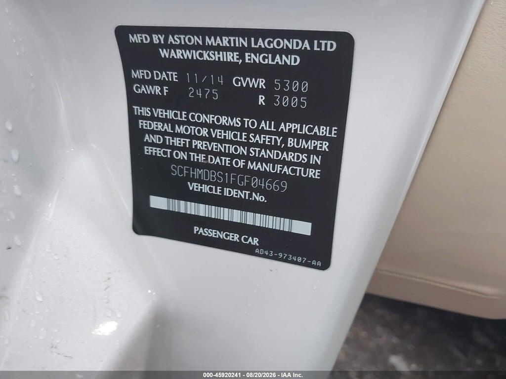 SCFHMDBS1FGF04669 2015 ASTON MARTIN RAPIDE S photo no. 9