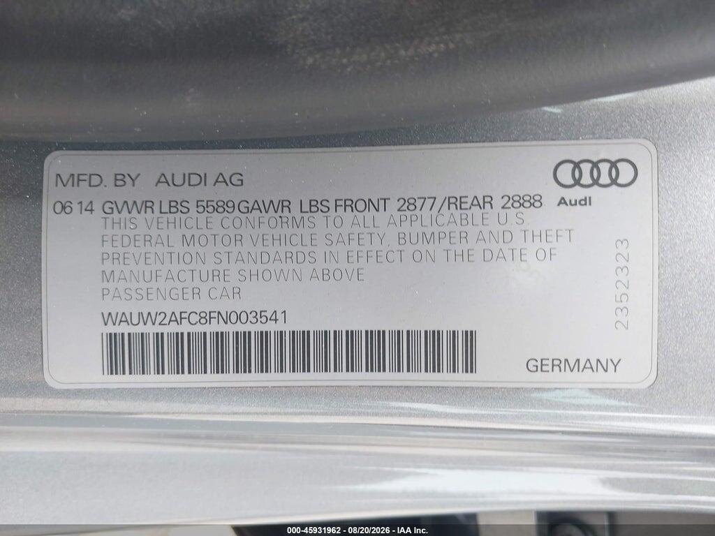 WAUW2AFC8FN003541 2015 AUDI S7 photo no. 9