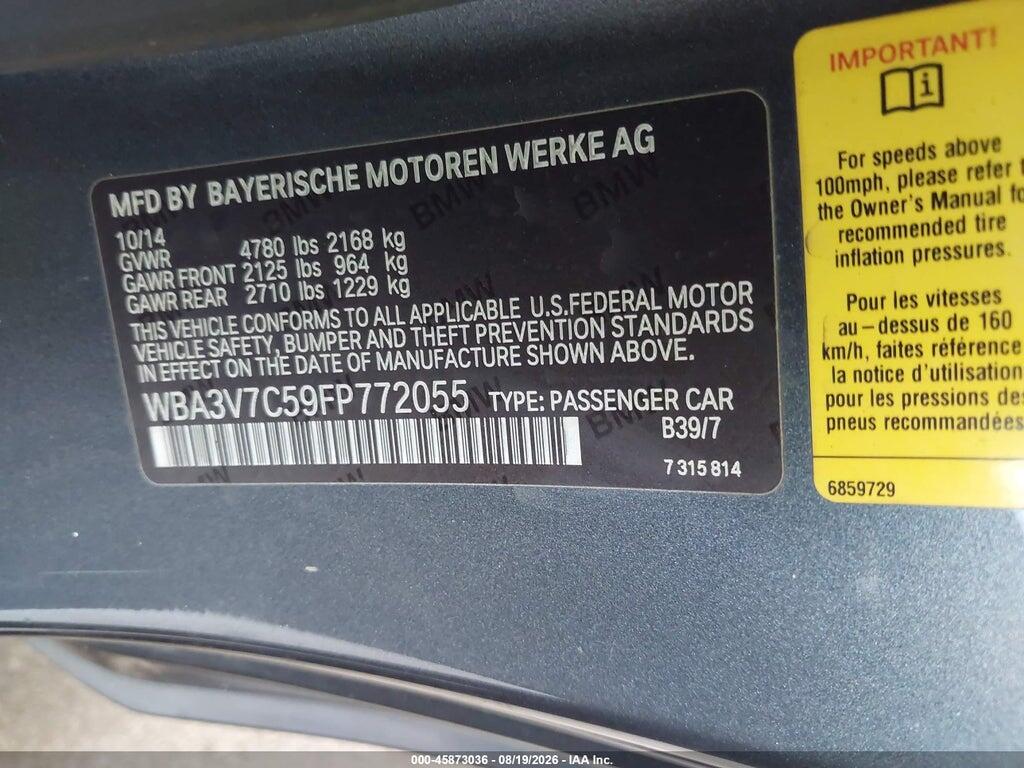 WBA3V7C59FP772055 2015 BMW 428I photo no. 9