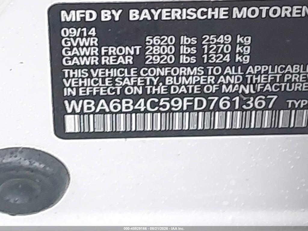 WBA6B4C59FD761367 2015 BMW 650I GRAN COUPE photo no. 9