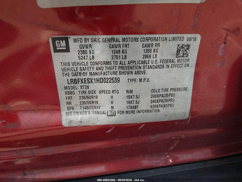 LRBFXESX1HD022539 2017 BUICK ENVISION photo no. 9