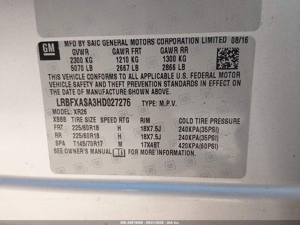 LRBFXASA3HD027276 2017 BUICK ENVISION photo no. 9