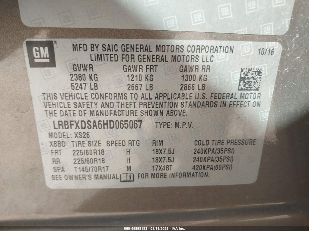 LRBFXDSA6HD065067 2017 BUICK ENVISION photo no. 9