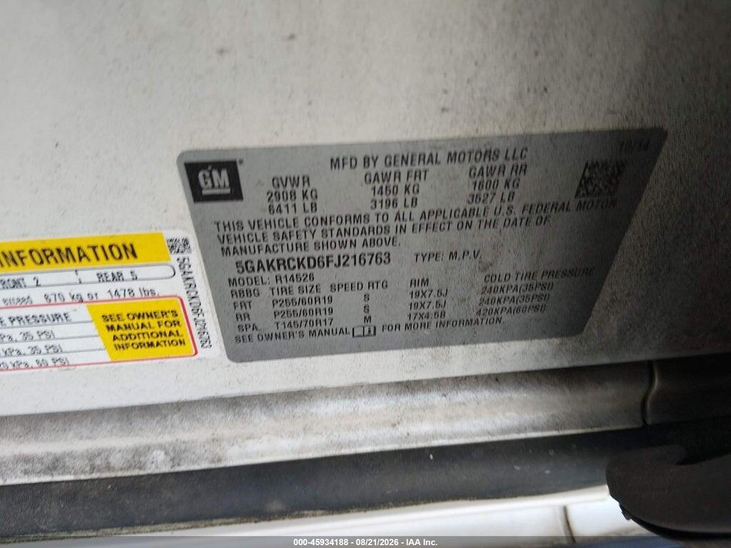 5GAKRCKD6FJ216763 2015 BUICK ENCLAVE photo no. 9