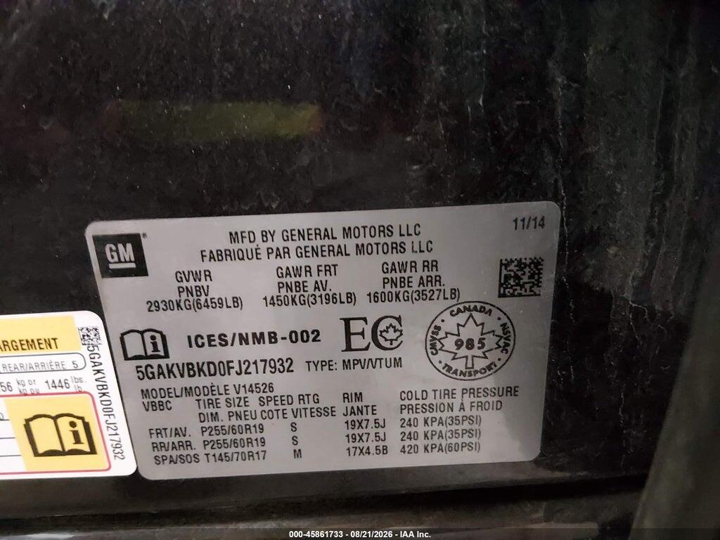 5GAKVBKD0FJ217932 2015 BUICK ENCLAVE photo no. 9