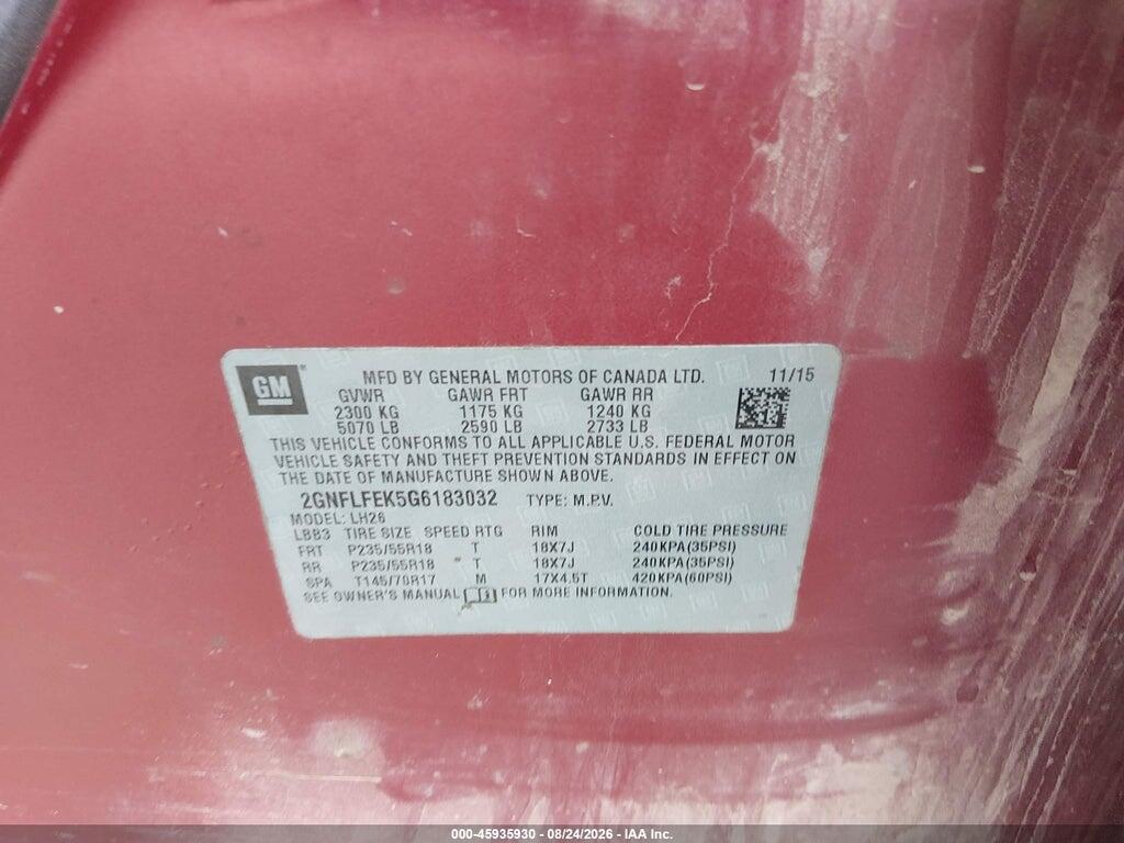 2GNFLFEK5G6183032 2016 CHEVROLET EQUINOX photo no. 9