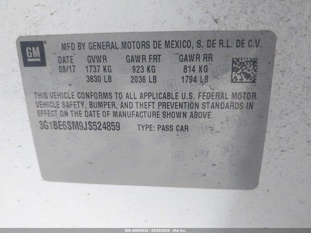 3G1BE6SM9JS524859 2018 CHEVROLET CRUZE photo no. 9