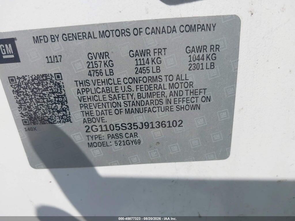 2G1105S35J9136102 2018 CHEVROLET IMPALA photo no. 9