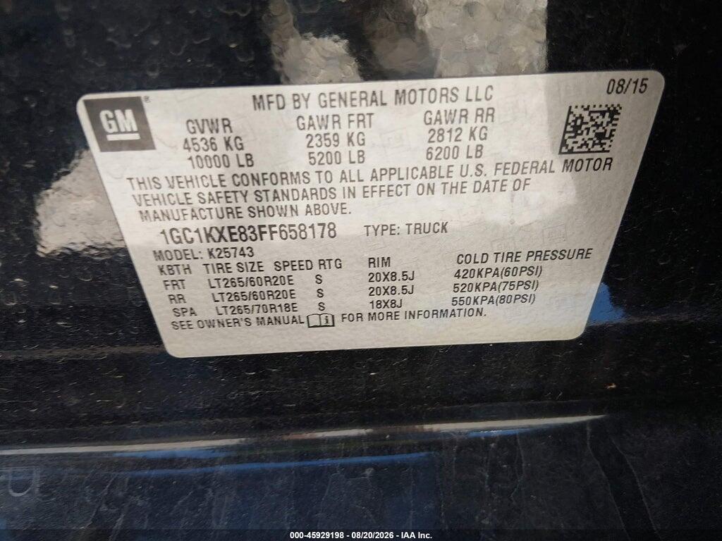 1GC1KXE83FF658178 2015 CHEVROLET SILVERADO 2500HD BUILT AFTER AUG 14 photo no. 9