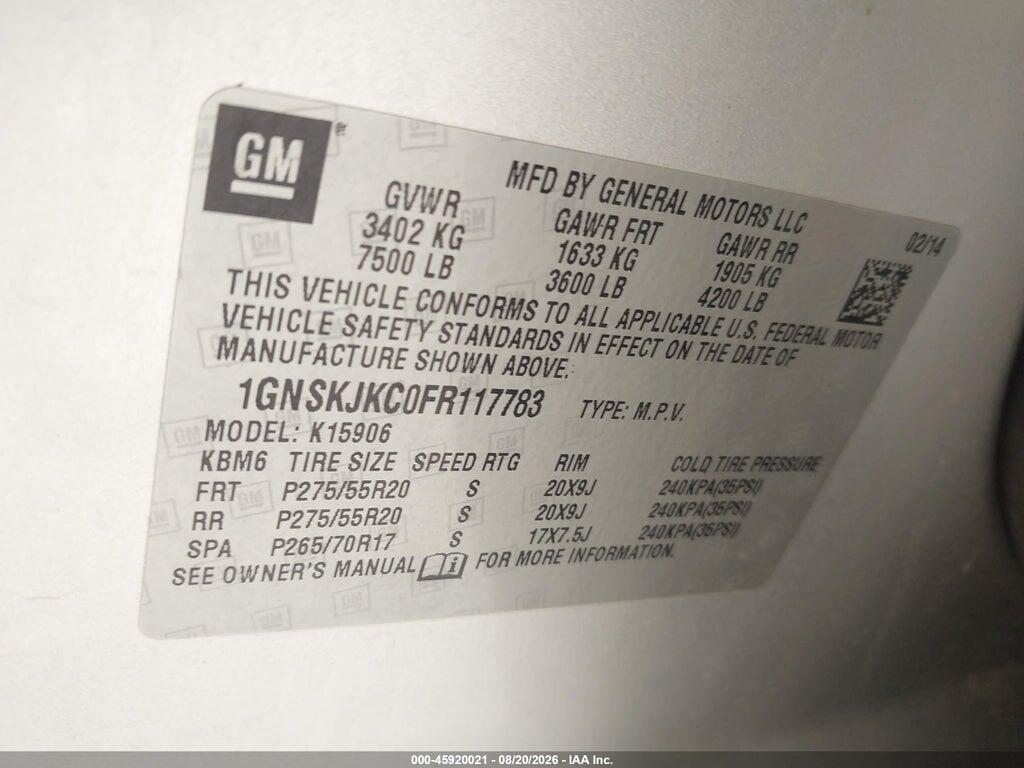 1GNSKJKC0FR117783 2015 CHEVROLET SUBURBAN photo no. 9