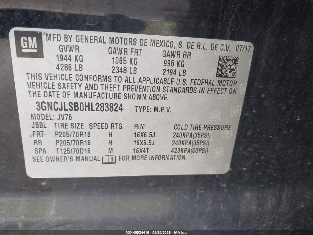 3GNCJLSB0HL283824 2017 CHEVROLET TRAX photo no. 9