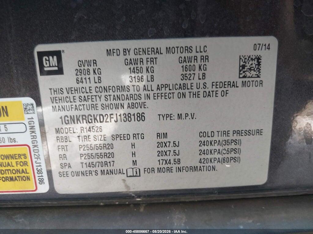 1GNKRGKD2FJ138186 2015 CHEVROLET TRAVERSE photo no. 9