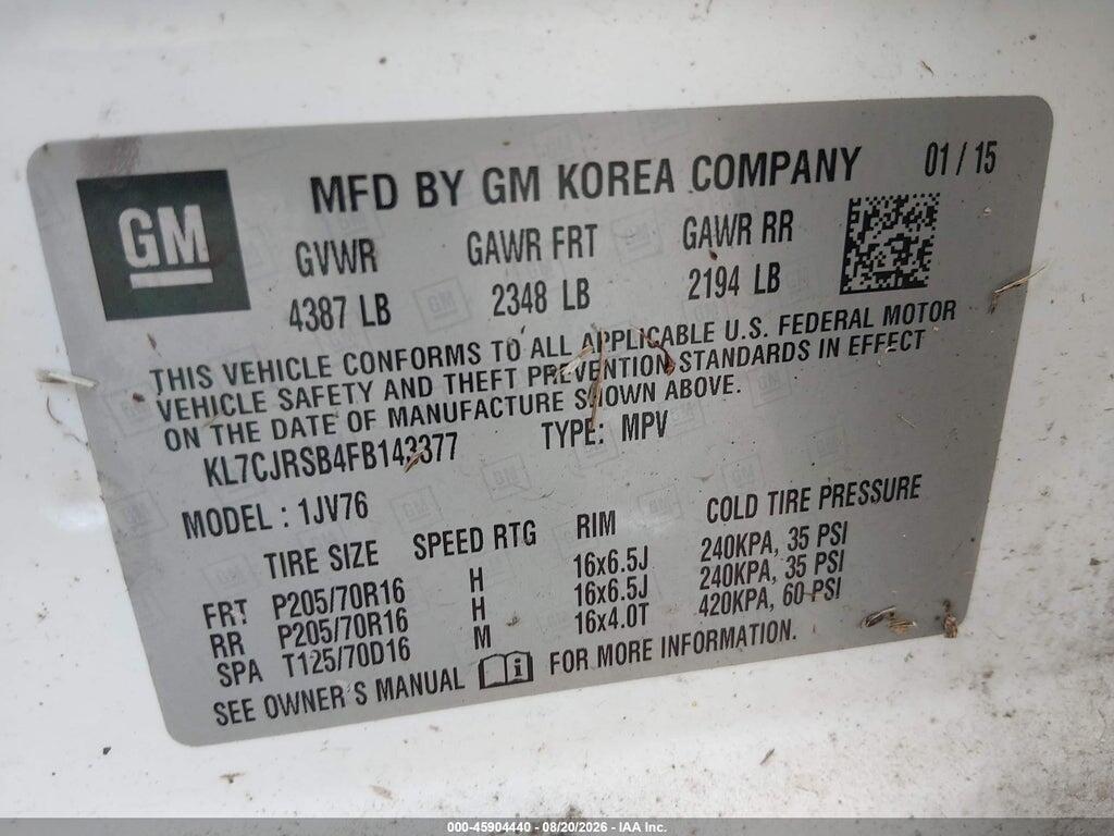 KL7CJRSB4FB143377 2015 CHEVROLET TRAX photo no. 9