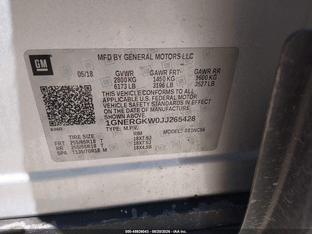 1GNERGKW0JJ265428 2018 CHEVROLET TRAVERSE photo no. 9