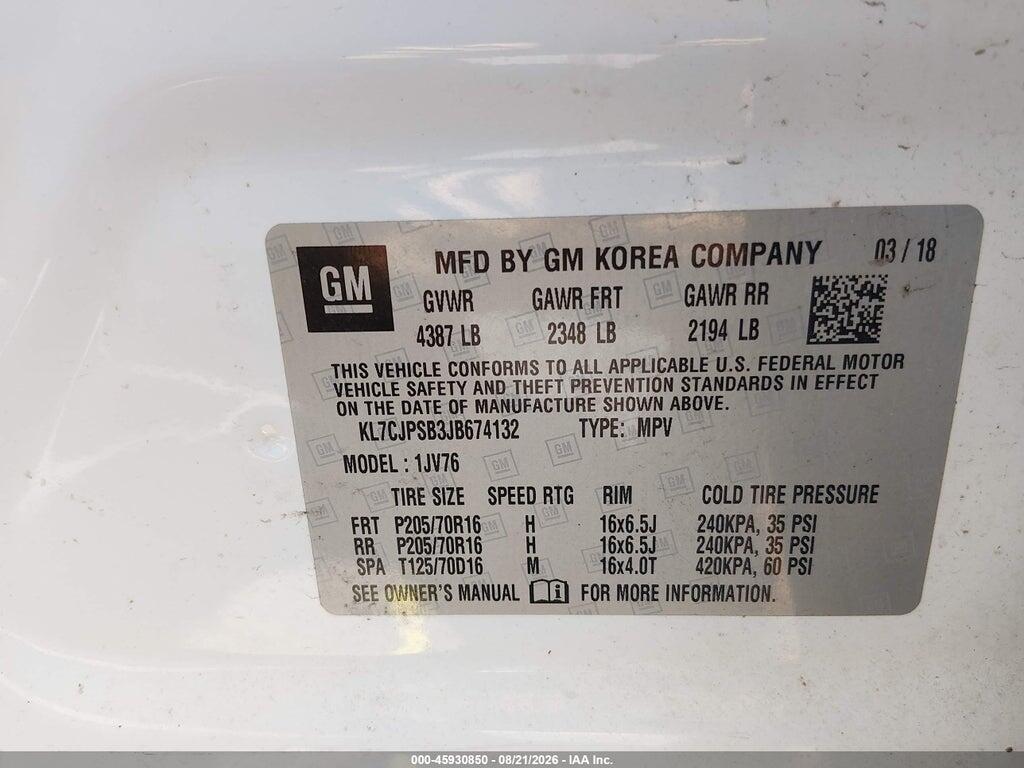 KL7CJPSB3JB674132 2018 CHEVROLET TRAX photo no. 9